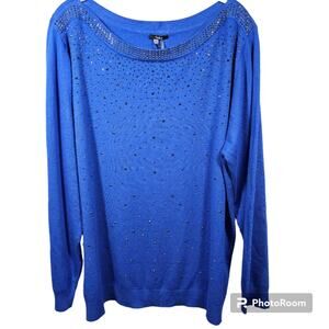 Vila Milano Woman Cobalt Blue Studded Embellished Sweater Wool Blend Size 2X